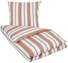 Stribet sengetøj 140x220 cm - Rikke brun - Sengesæt i 100% bomuld - Nordstrand Home